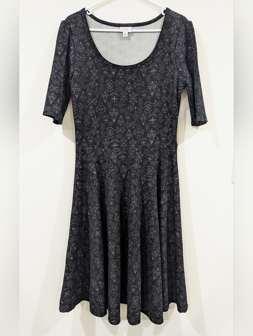 LuLaRoe Black Geo-Pattern Scoop Neck Midi Dress